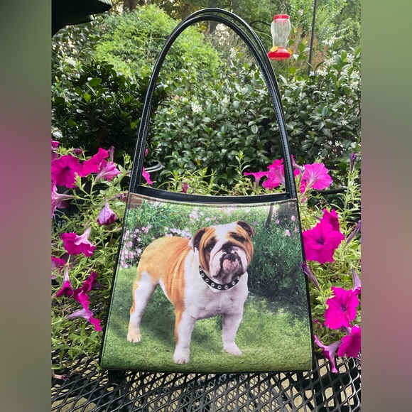 Adorable Bulldog Rhinestone Bling Collar Double Handle Silver Hardware Bag! - Picture 15 of 16